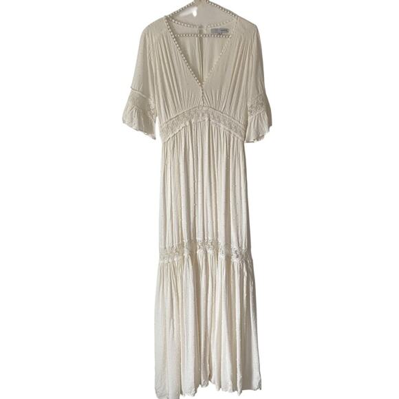 Baltic Born Rayne Deep V White Pin-tuck Maxi dress size large - Picture 3 of 12